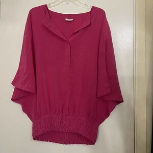 Akris Punto Blouse Top Pink Short Dolman Sleeves Silk Elastic Hem size 8